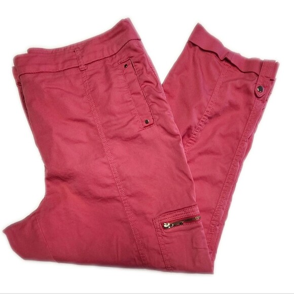 Chico's Pants - Chico's Hot Pink Cropped Cargo Pants, Cuffed, Side Pockets, 10